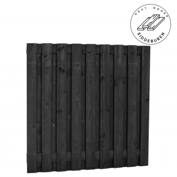 Naaldhout geschaafd plankenscherm 19-planks 15 mm, 180 x 180 cm, recht, geïmpregneerd en zwart gedompeld