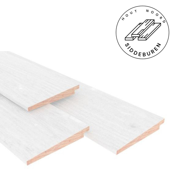 Vuren Zweeds rabat 1 zijde geschaafd, 1 zijde fijnbezaagd, 1,1-2,7 x 19,5 cm wit gespoten (diverse lengtes)