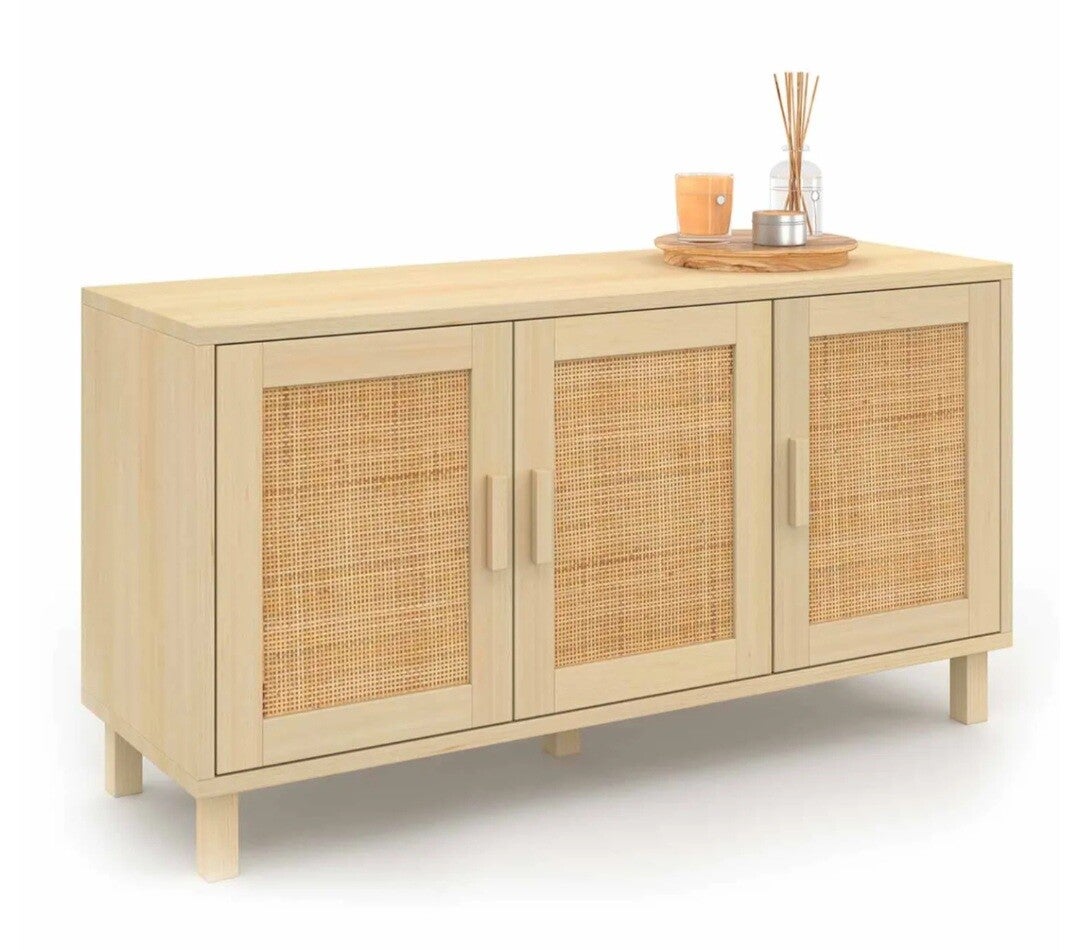 Buffet vintage 3 portes bois et cannage