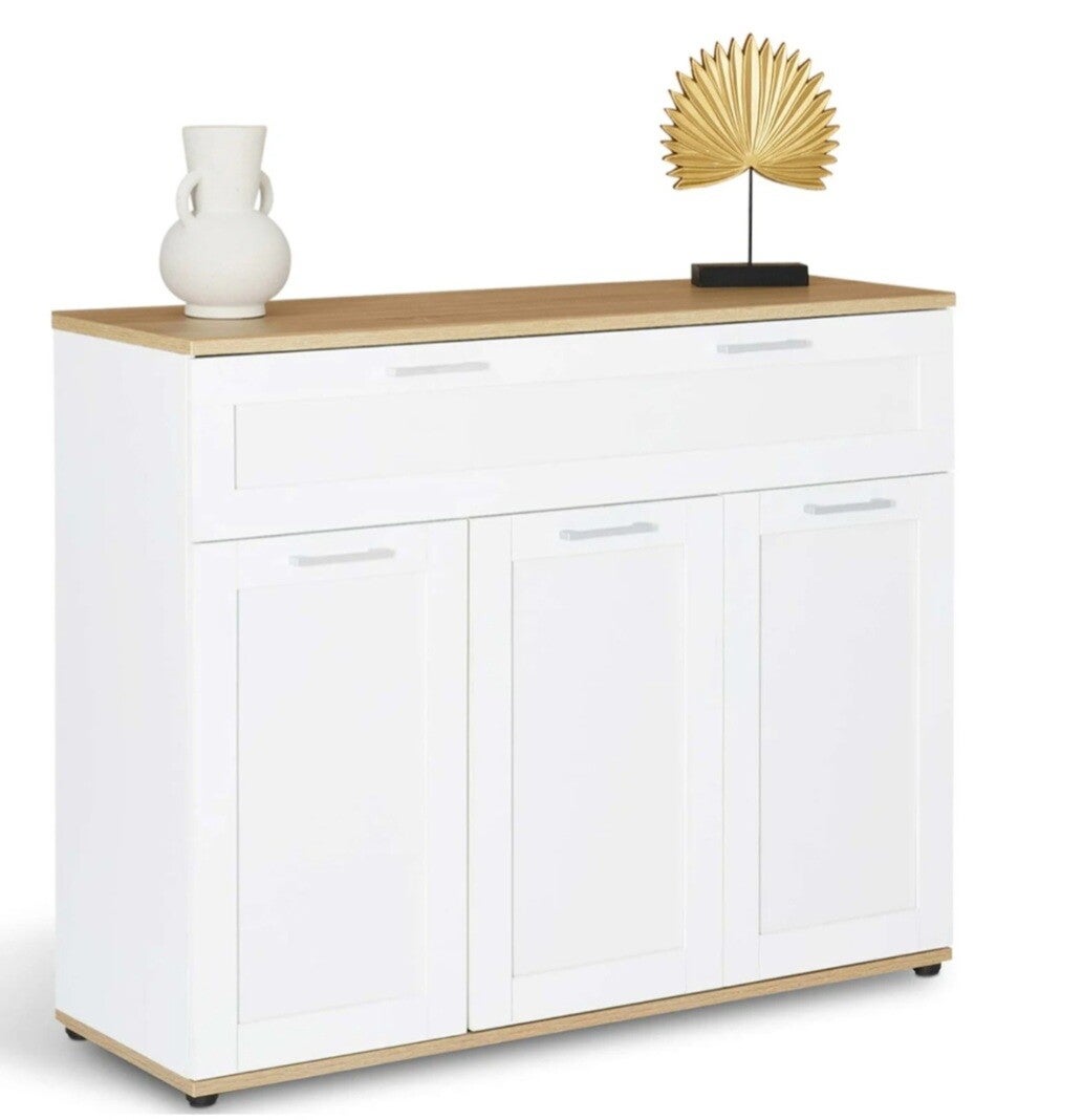 Buffet blanc et bois 3 portes et un tiroir