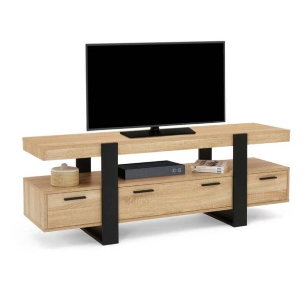 Meuble tv noir et bois 140 cm avec 3 tiroirs