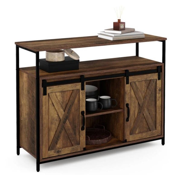 Buffet portes coulissantes grange bois foncé effet vieilli