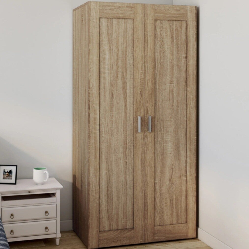 Armoire penderie en hêtre avec 2 portes et étagères