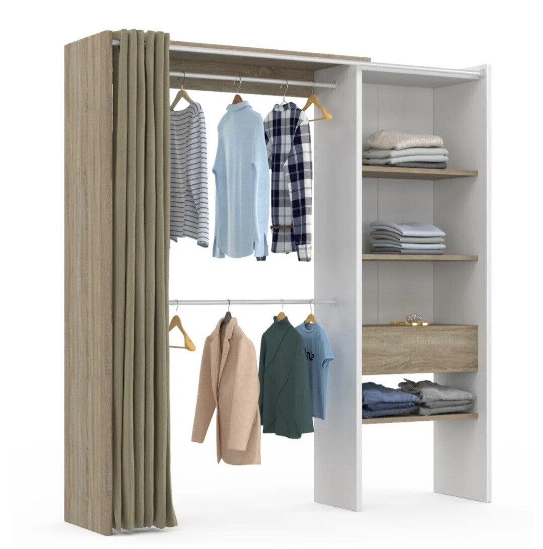 Dressing blanc et bois extensible grande capacité de rangement