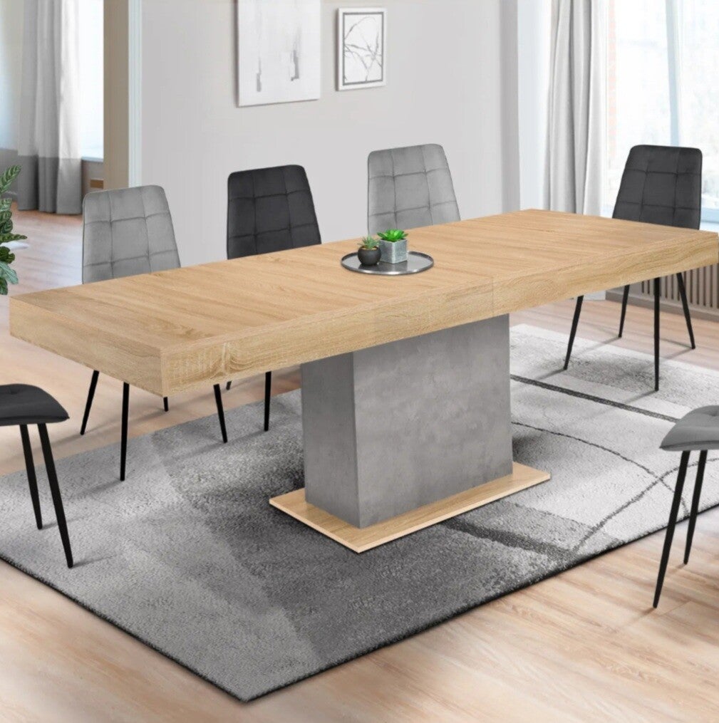 Table à manger extensible 6/10 personnes bois et effet béton