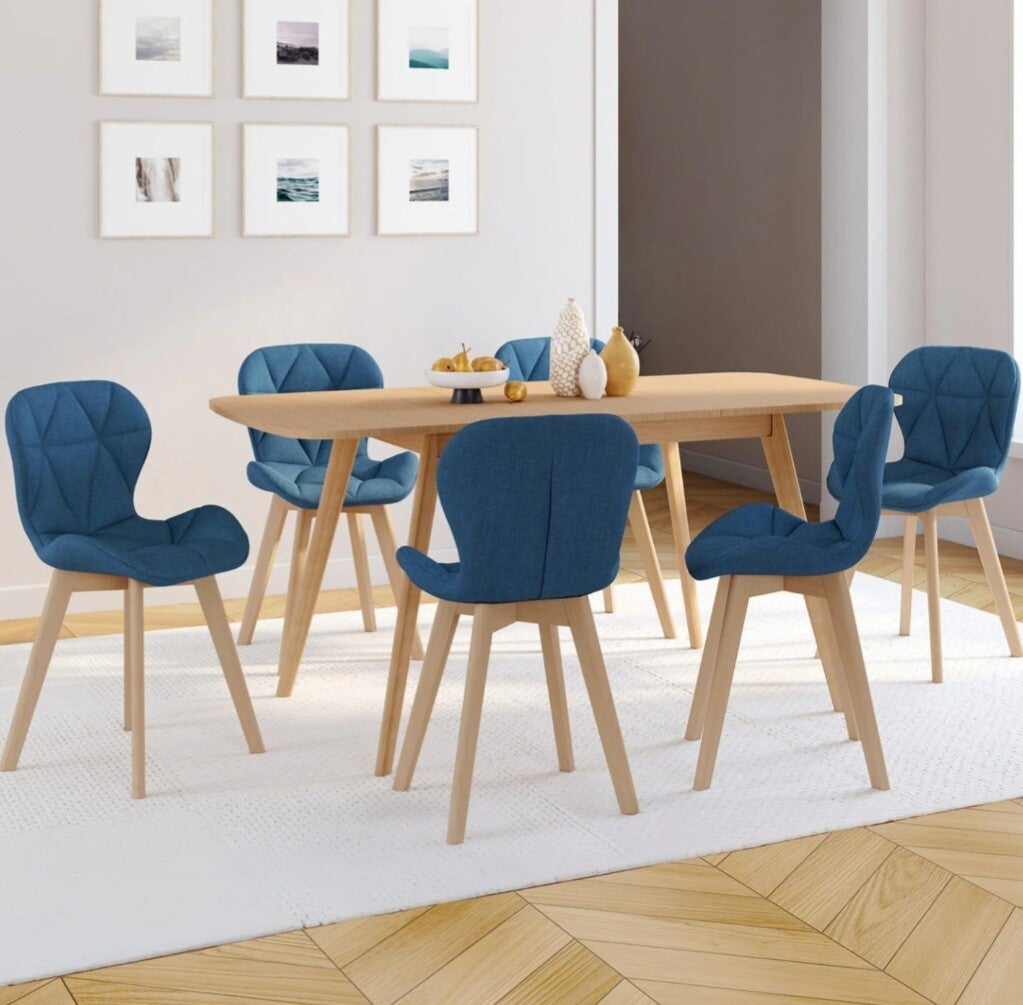 6 chaises en velours bleu canard