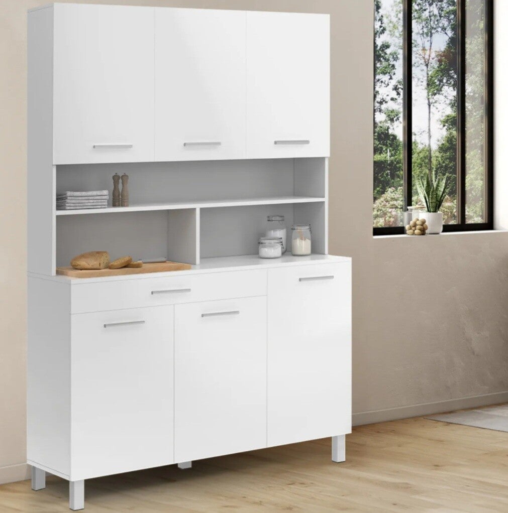 Buffet de cuisine vaisselier blanc brillant