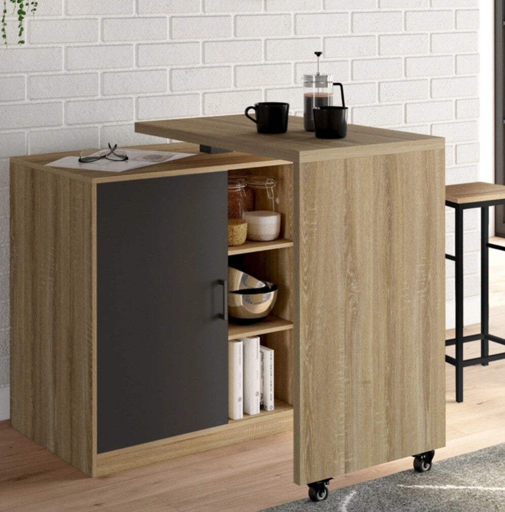 Îlot central pivotant façon hêtre et portes noir