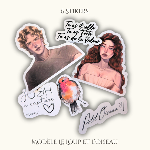 6 Stickers ~ Le Loup & L'Oiseau
