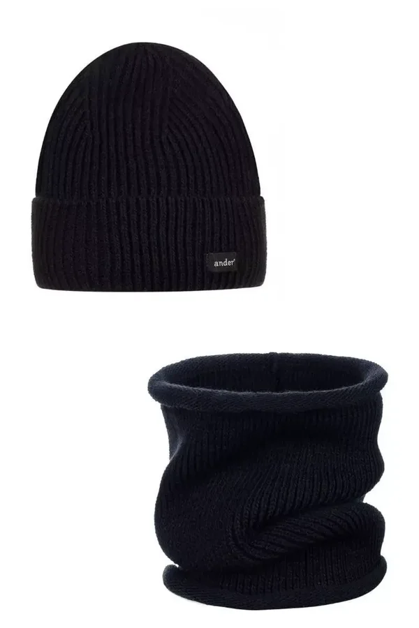 Bonnet et snood "Anacleto" - ensemble unisexe en laine acrylique noir
