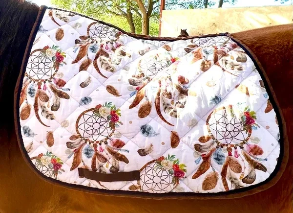 Tapis de Selle Mixte blanc Motif Attrape-Rêves  | IBIS CREATIONS HORSE