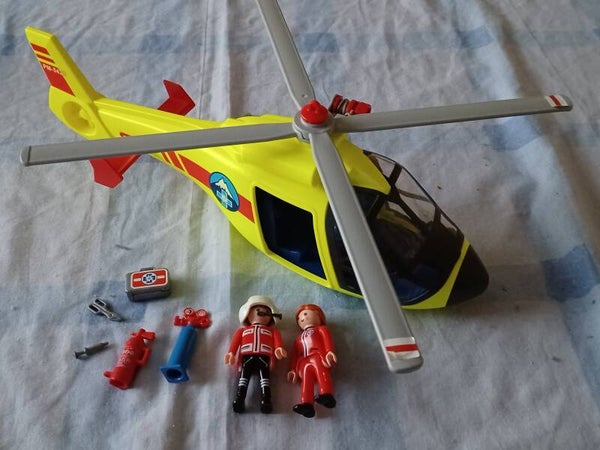 playmobil , helicoptere de secours jaune , occasion