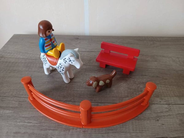 playmobil 123 femme  cheval et chien , occasion