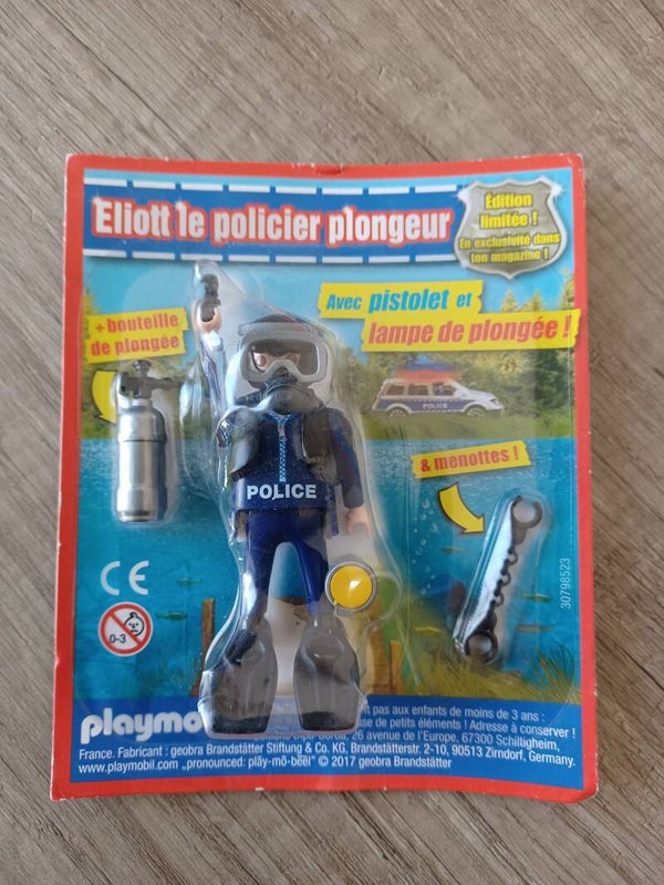 playmobil eliott le policier plongeur , neuf