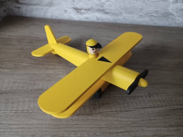 avion en bois jaune , neuf
