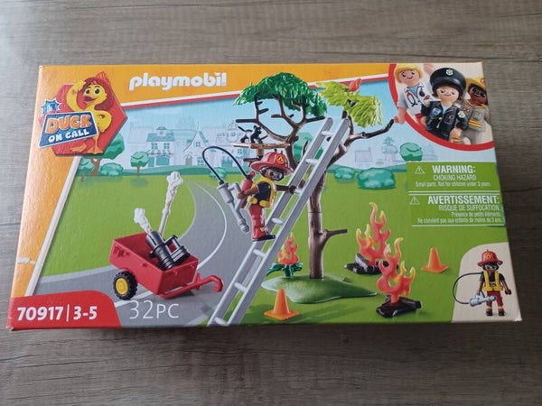 playmobil 70917 duck on call , pompiers et chat , neuf