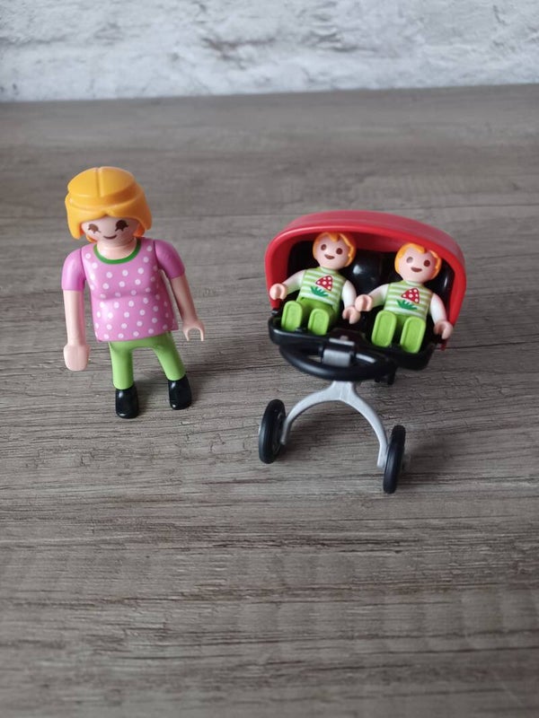 playmobil , maman et jumeaux en poussette , occasion