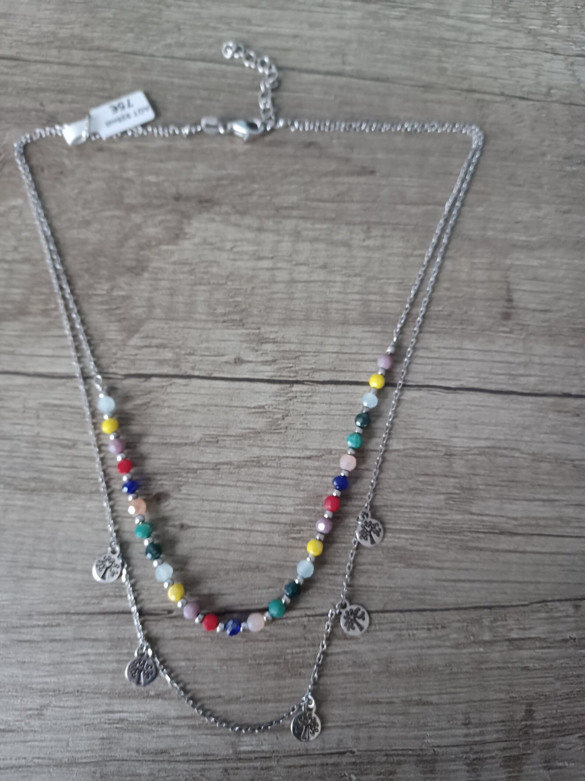 collier argent 925 , perles de couleur et arbres , neuf