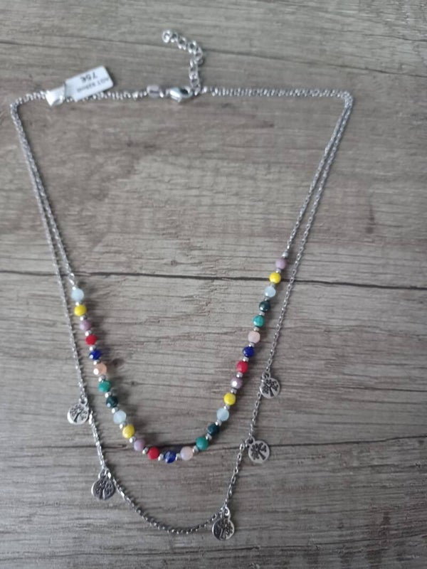 collier argent 925 , perles de couleur et arbres , neuf
