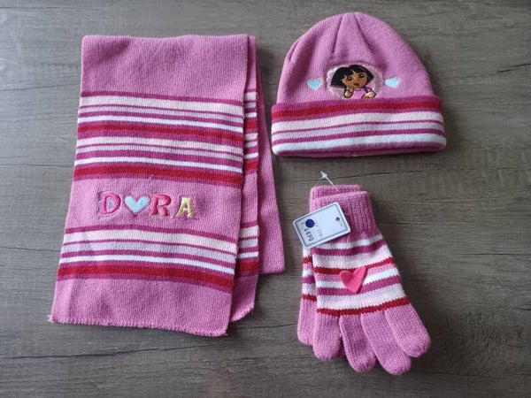 echarpe + bonnet + gants , dora, enfant , neuf