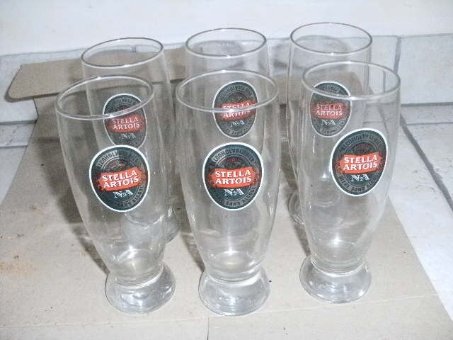 lot de 6 verres a biere , stella artois , 25 cl , occasion