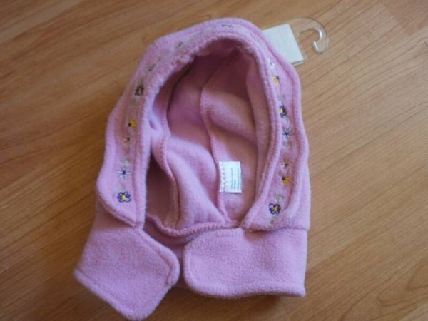 cagoule bebe , polaire , rose , 50 cm , neuf manque les scratchs