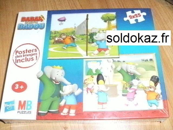 2 puzzles mb babar badou , 2 x 25 pieces, neuf