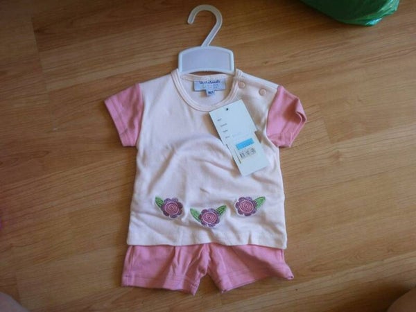short et t-shirt bebe , les chatounets , rose , 1 mois , neuf