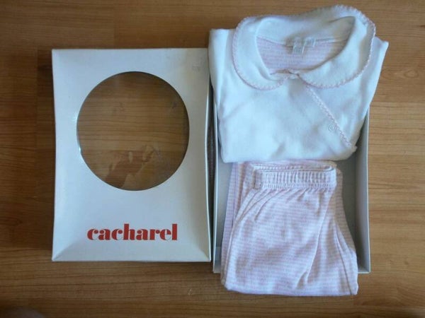 pyjama bebe cacharel, blanc et rose , 12 mois , neuf manches longues , bas avec pieds