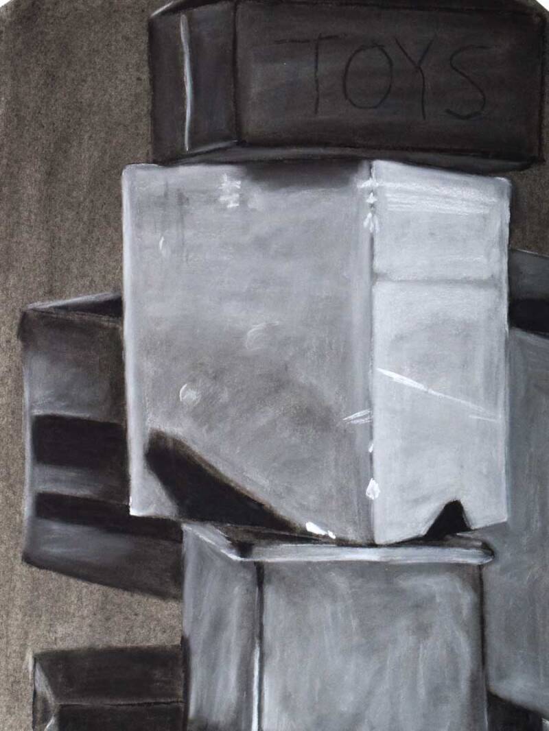 Still Life with Boxes Study | Compressed charcoal and conte crayon on paper. 18x24&quot;. 2012. 