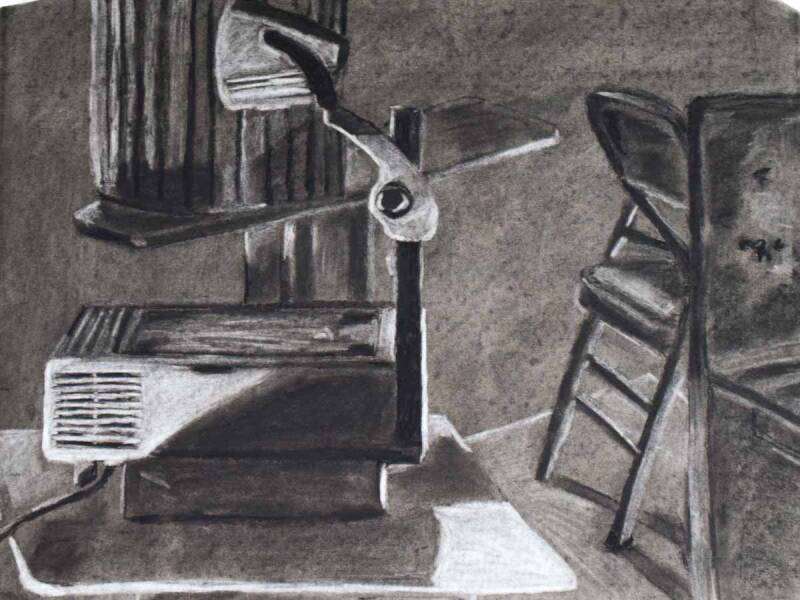 Still Life with Projector Study | Compressed charcoal on paper. 18x24&quot;. 2012. 