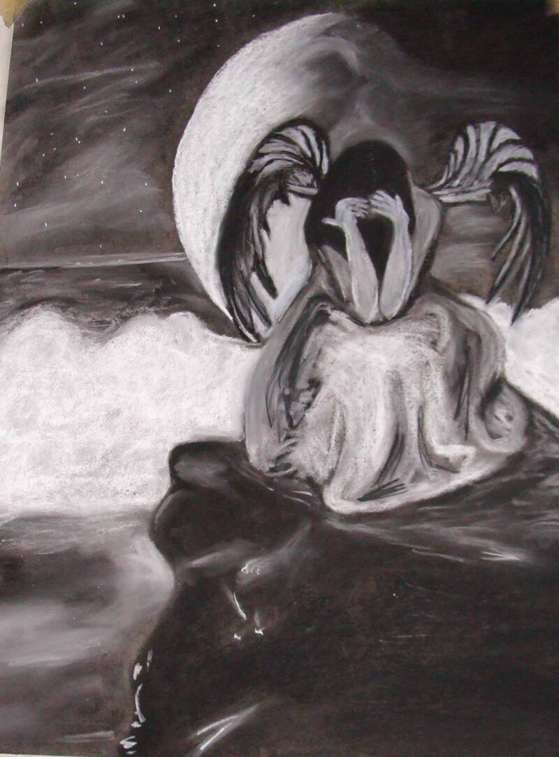 Sad Angel | Compressed charcoal and conte crayon on paper. 18x24&quot;. 2013. 