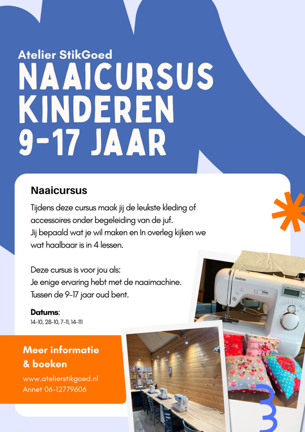 Naaicursus kids 9-17 jaar Start 14 okt.