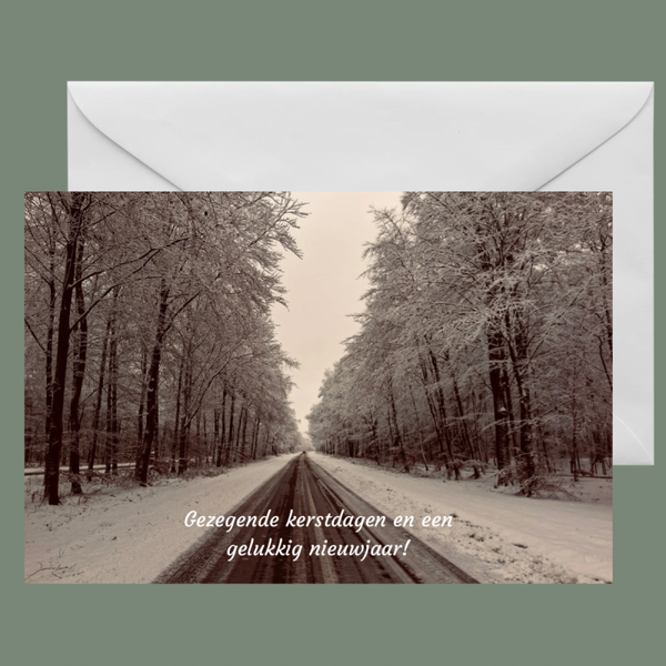 Kerstkaart Besneeuwde weg