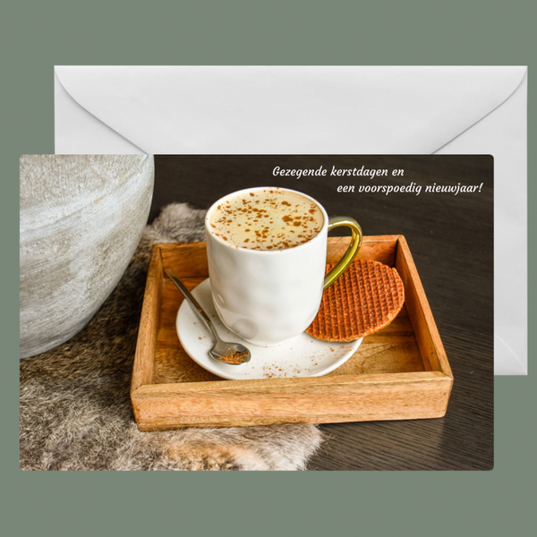Kerstkaart Koffiemok met stroopwafel