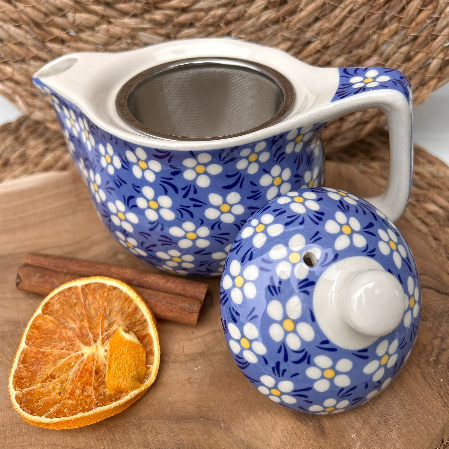 Theepot madelief blauw