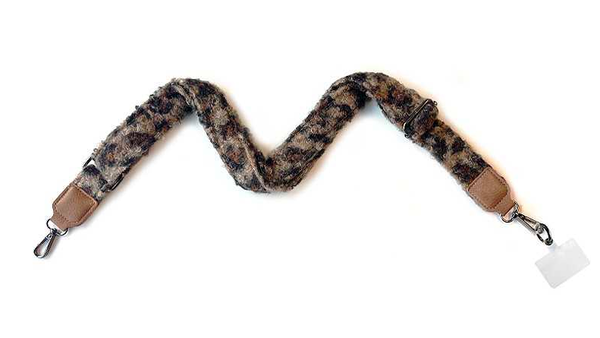 Panter teddy camel schouderband/telefoonkoord