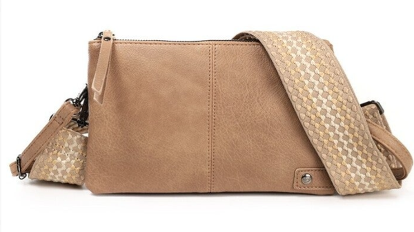 Camel castel schoudertasje/crossbody