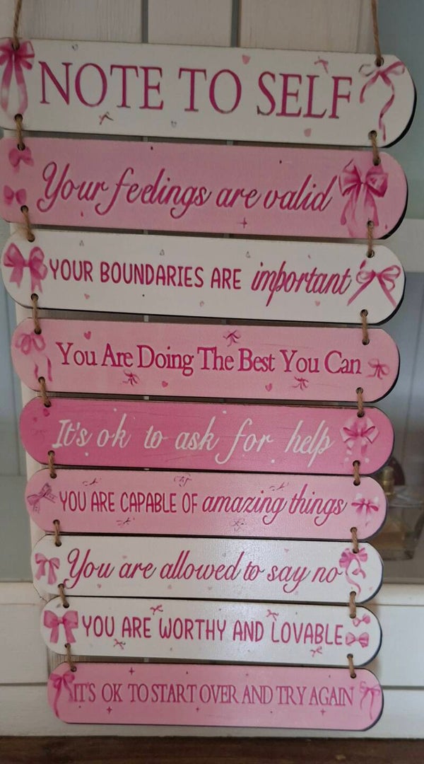 houten hangende bordjes note to self