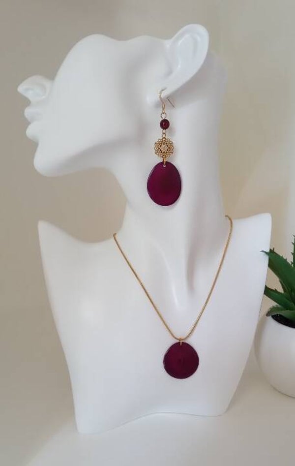Parure Tagua Violette Collier & Boucles d’oreilles