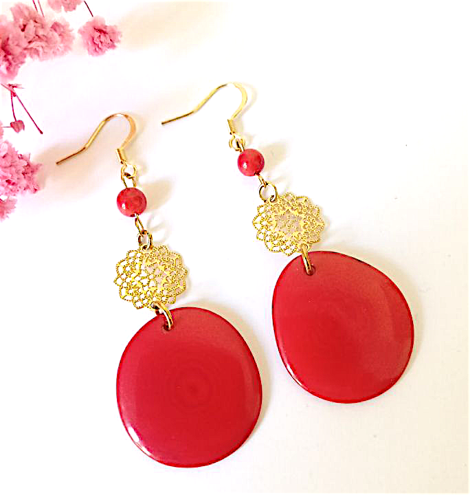 Boucles tagua ivoire végétal, coloris au choix