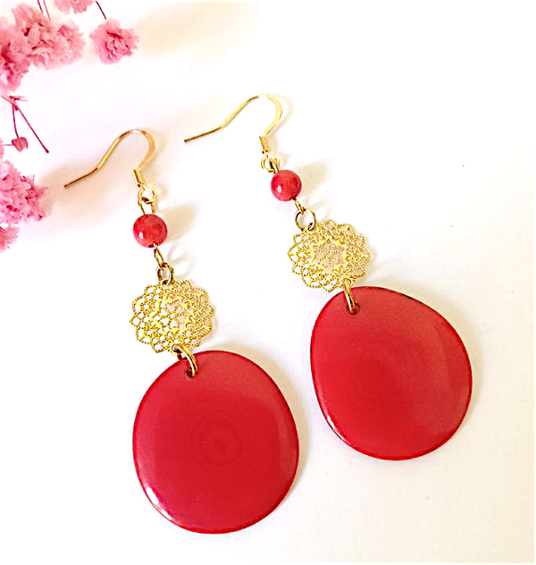 Boucles tagua ivoire végétal, coloris au choix