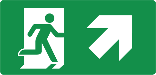 Vluchtwegbord Rechts Omhoog 400x200mm ISO7010