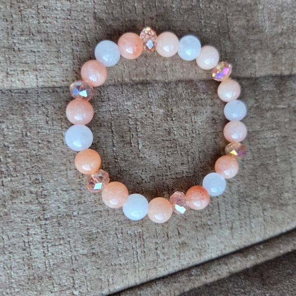 Armband rosekwarts met chalcedoon