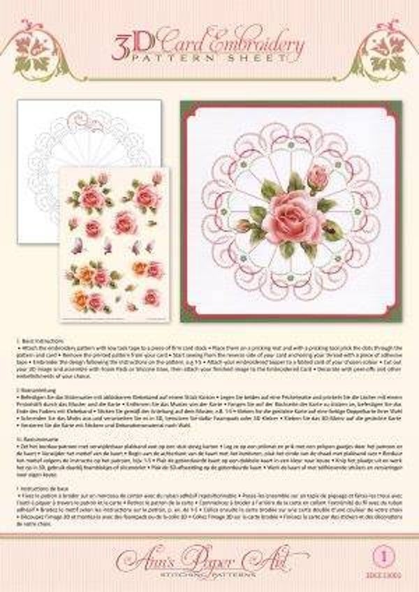 3DCE13001 - 3D Card Embroidery Pattern Sheets Rose Glow