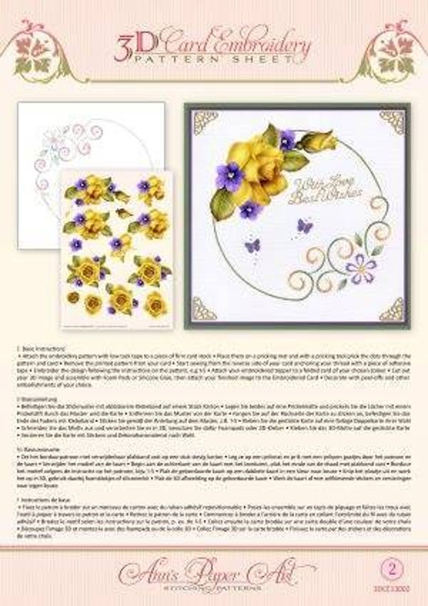 3DCE13002 - 3D Card Embroidery Pattern Sheets Yellow Rose