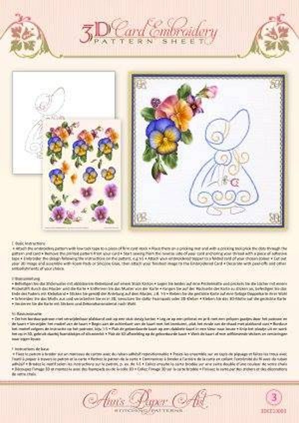 3DCE13003 - 3D Card Embroidery Pattern Sheets Summer Pansies