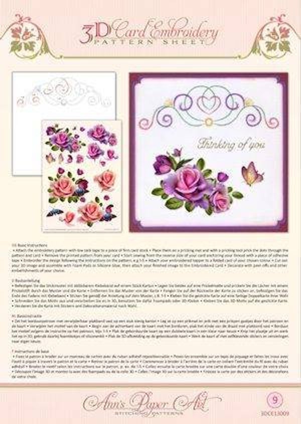 3DCE13009 - 3D Card Embroidery Pattern Sheets Rose Romantica