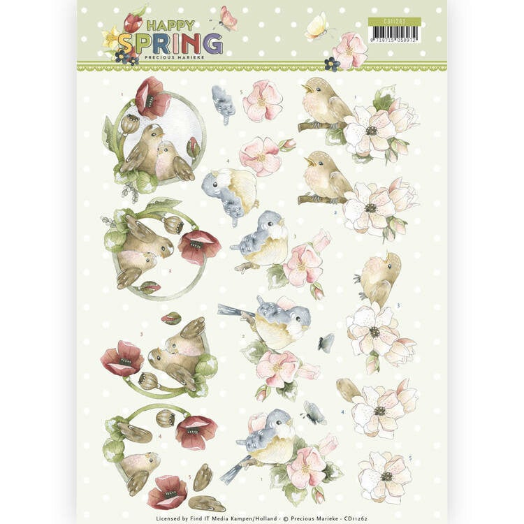 CD11262 - 3D Knipvel - Precious Marieke - Happy Spring - Happy Birds