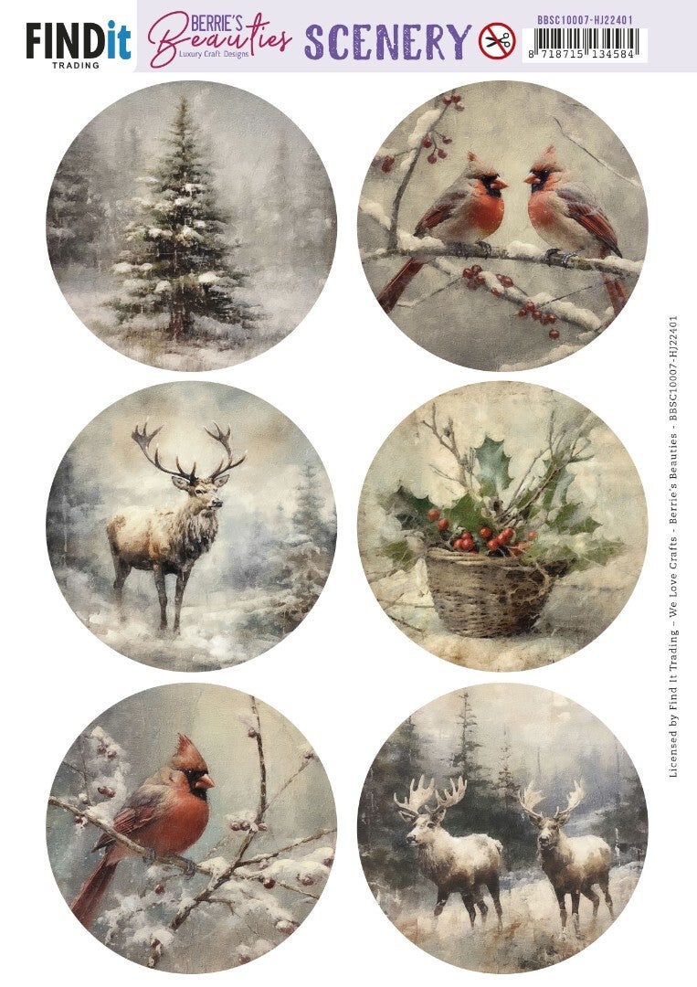 BBSC10007-HJ22401 - Push-Out Scenery - Berries Beauties - Vintage Christmas Round